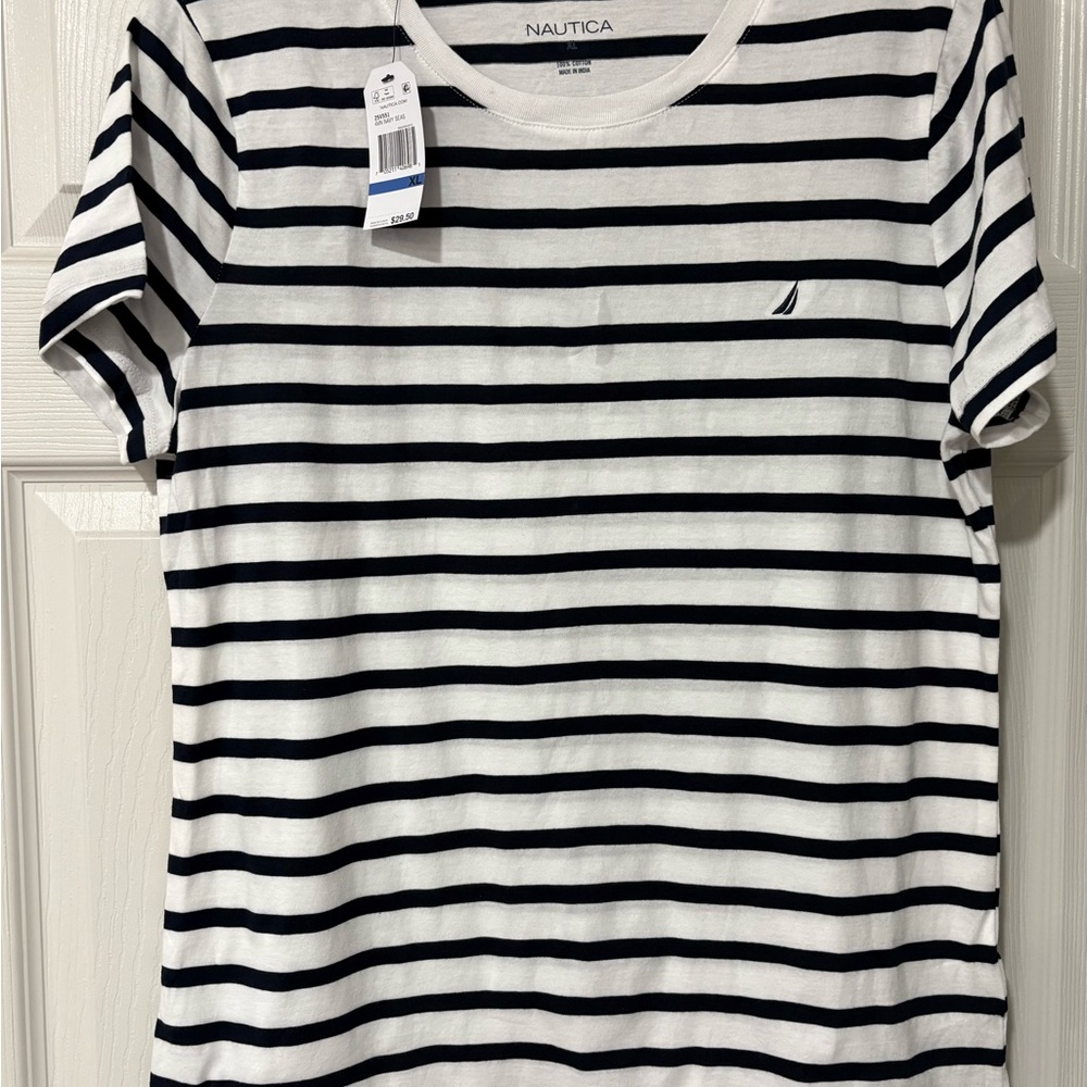 Nautica Navy and White Striped Tee